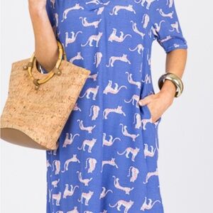 Michelle McDowell Blue Dress with White Leopard Print